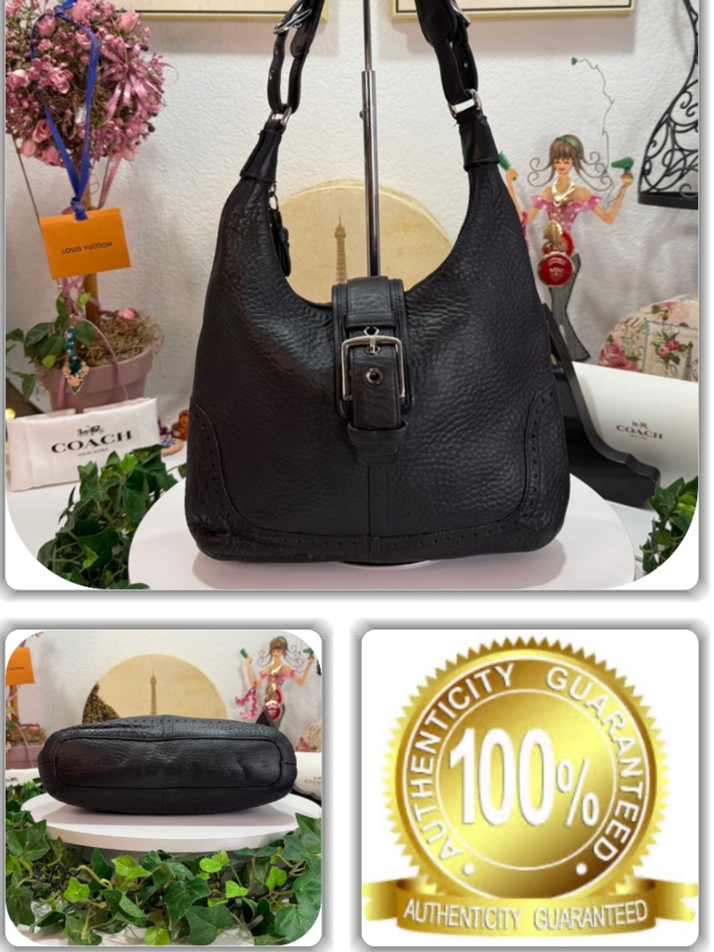 POSH COACH BLACK LEATHER SOHO HOBO HANDBAG!
